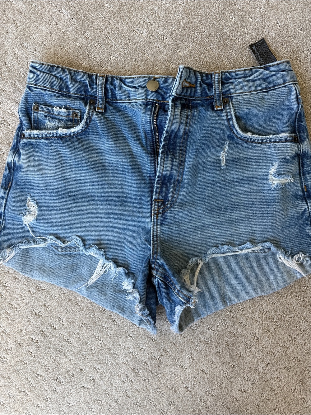 Zara Light Blue Frayed Hem Denim Shorts